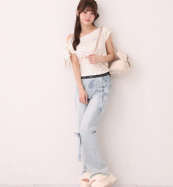  「【SMサイズ展開】リボンアレンジキラキラ美脚デニム」|その他|