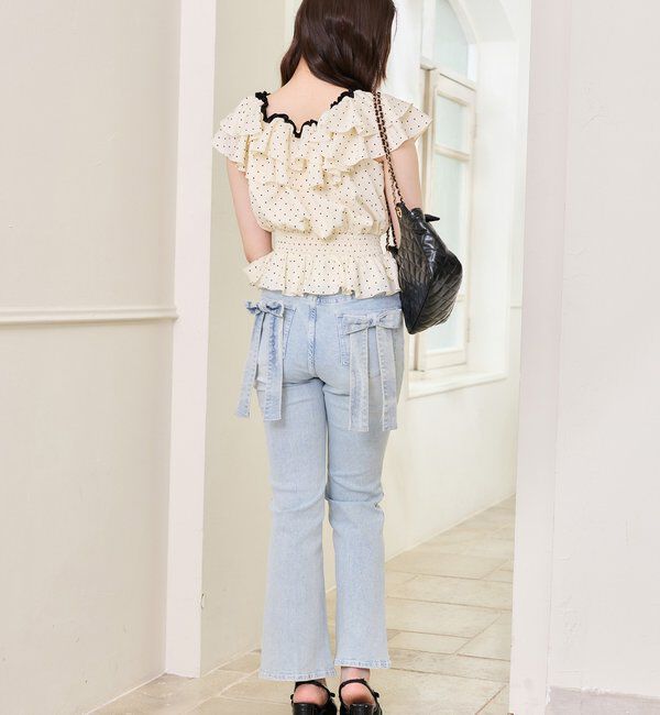  「【SMサイズ展開】リボンアレンジキラキラ美脚デニム」|その他|