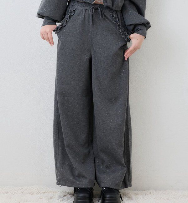  「【UVカット/セットアップ可能】刺しゅう入りキラキラスウェットパンツ」|その他|チャコールグレー