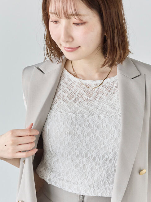 Te chichi「パッチワークレース5分袖トップス」|Tシャツ・カットソー|