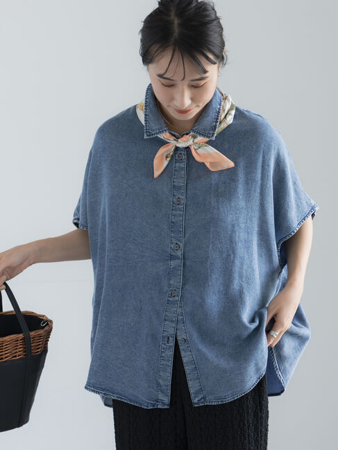 Te chichi「ウォッシュデニムライクドルマンシャツ(セットアップ可)」|シャツ・ブラウス|ネイビー