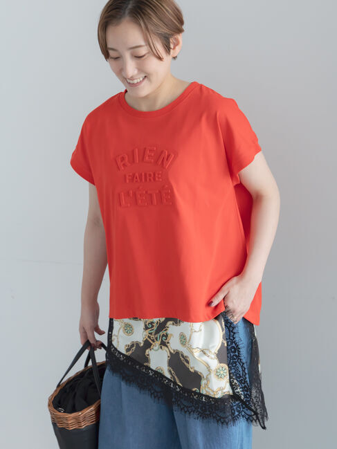 Te chichi「【接触冷感】エンボスロゴフレンチスリーブTシャツ」|Tシャツ・カットソー|レッド