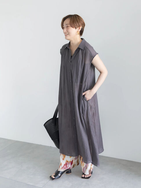 Te chichi「シャンブレーボイルテントマキシワンピース」|ワンピース|チャコールグレー