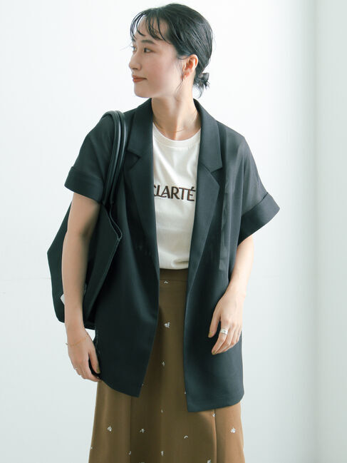 Te chichi「【イージーケア/マシンウォッシャブル】メッシュフレンチスリーブジャケット」|その他|ブラック