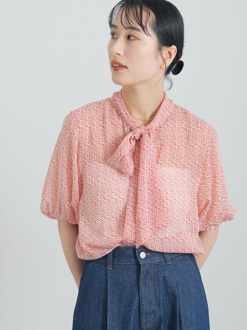 Te chichi「柄アソート楊柳シフォンボウタイブラウス」|シャツ・ブラウス|レッド