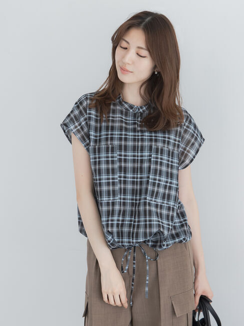 Te chichi「【イージーケア/通気性/マシンウォッシャブル】チェックドロストシャツ」|シャツ・ブラウス|ブラック