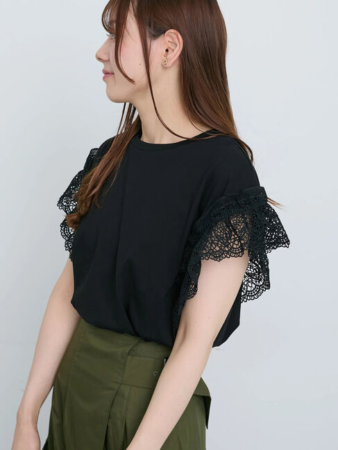 Te chichi「レーススリーブTシャツ」|Tシャツ・カットソー|ブラック
