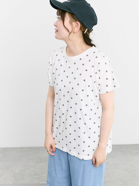 Samansa Mos2「【オーガニックコットン】ドット柄Tシャツ」|Tシャツ・カットソー|オフホワイト
