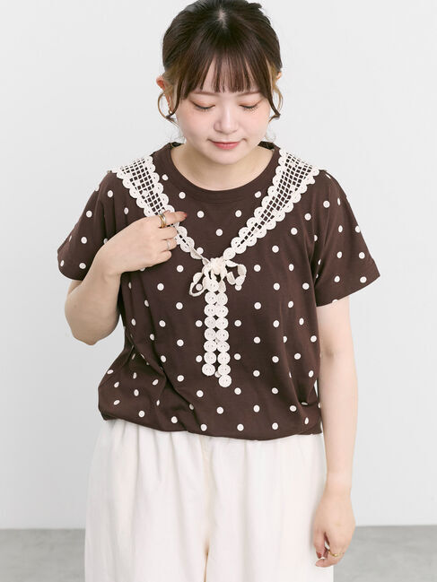 Samansa Mos2「【オーガニックコットン】ドット柄Tシャツ」|Tシャツ・カットソー|