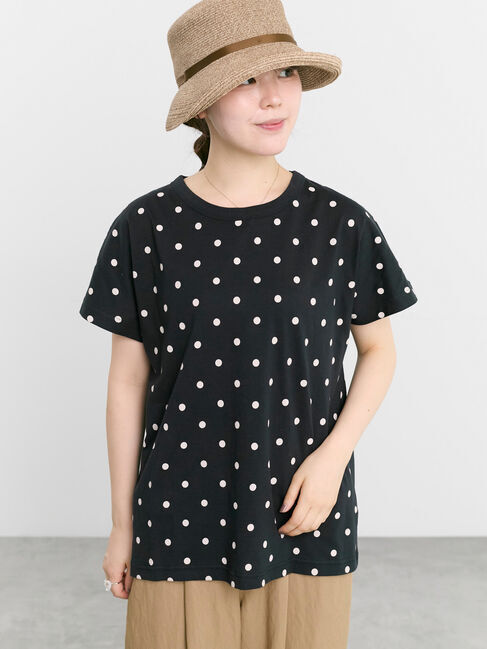 Samansa Mos2「【オーガニックコットン】ドット柄Tシャツ」|Tシャツ・カットソー|ブラック
