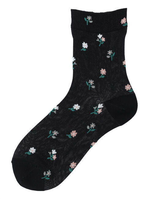 Samansa Mos2「花柄シアーソックス」|ソックス|ブラック