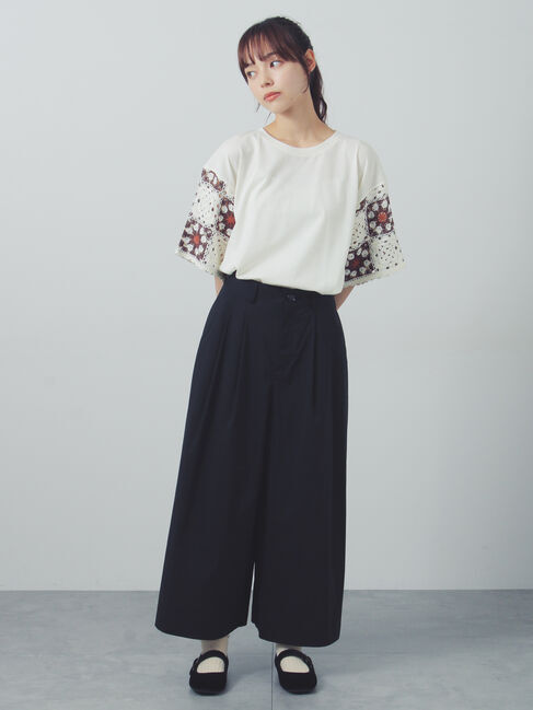 Samansa Mos2「【接触冷感】モチーフ編みコンビカットソー」|Tシャツ・カットソー|