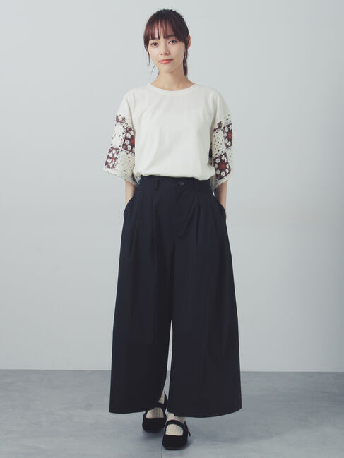 Samansa Mos2「【接触冷感】モチーフ編みコンビカットソー」|Tシャツ・カットソー|
