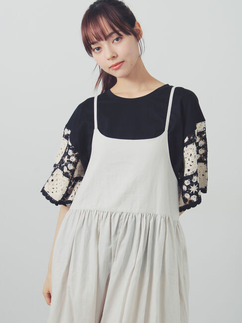 Samansa Mos2「【接触冷感】モチーフ編みコンビカットソー」|Tシャツ・カットソー|