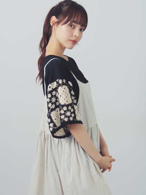 Samansa Mos2「【接触冷感】モチーフ編みコンビカットソー」|Tシャツ・カットソー|