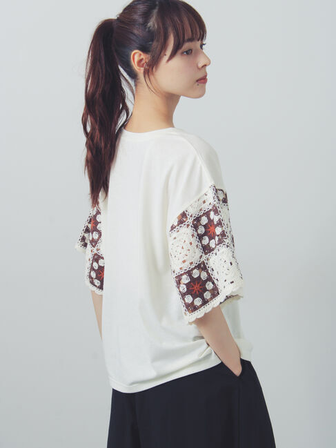 Samansa Mos2「【接触冷感】モチーフ編みコンビカットソー」|Tシャツ・カットソー|