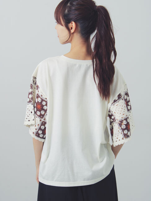 Samansa Mos2「【接触冷感】モチーフ編みコンビカットソー」|Tシャツ・カットソー|