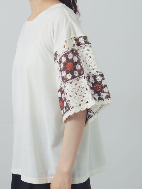Samansa Mos2「【接触冷感】モチーフ編みコンビカットソー」|Tシャツ・カットソー|
