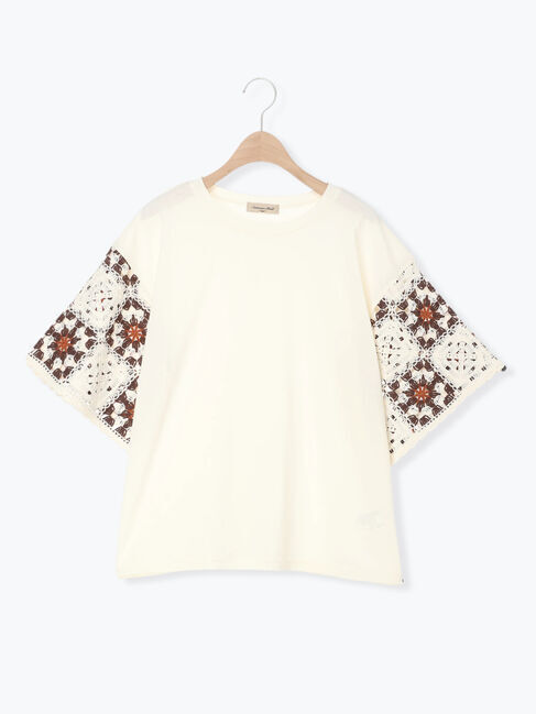 Samansa Mos2「【接触冷感】モチーフ編みコンビカットソー」|Tシャツ・カットソー|