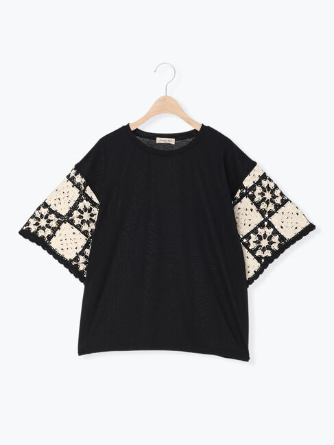 Samansa Mos2「【接触冷感】モチーフ編みコンビカットソー」|Tシャツ・カットソー|