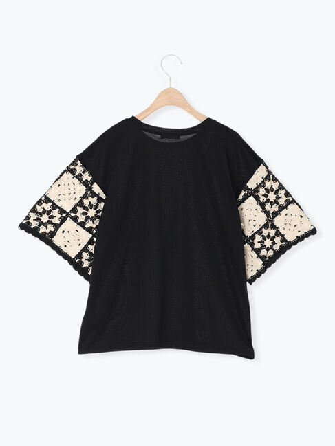 Samansa Mos2「【接触冷感】モチーフ編みコンビカットソー」|Tシャツ・カットソー|