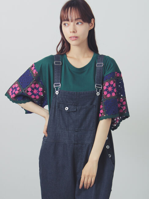 Samansa Mos2「【接触冷感】モチーフ編みコンビカットソー」|Tシャツ・カットソー|グリーン