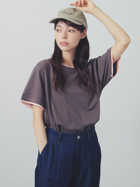 Samansa Mos2「【USAコットン】レイヤード風Tシャツ」|Tシャツ・カットソー|ブラウン