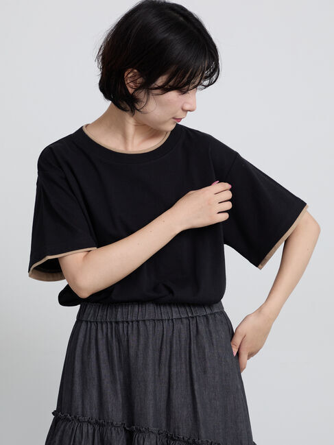Samansa Mos2「【USAコットン】レイヤード風Tシャツ」|Tシャツ・カットソー|ブラック