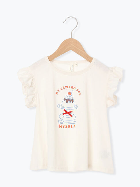 Samansa Mos2 Lagom「【吸水速乾】プリンプリントフリル袖Tシャツ」|Tシャツ・カットソー|オフホワイト