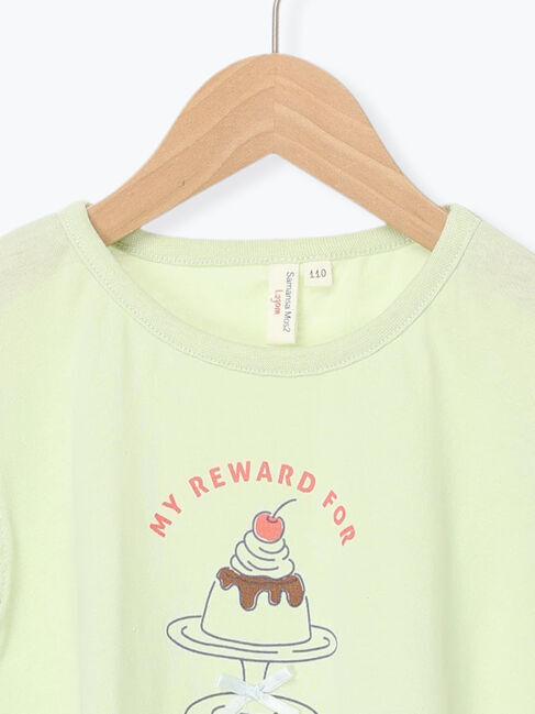 Samansa Mos2 Lagom「【吸水速乾】プリンプリントフリル袖Tシャツ」|Tシャツ・カットソー|