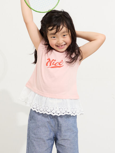 Samansa Mos2 Lagom「【吸水速乾】裾レースフレンチスリーブTシャツ」|Tシャツ・カットソー|