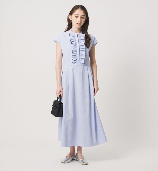UNITED ARROWS「メロー フリル スキッパー ワンピース ‐防シワ 吸水速乾 UVカット 遮熱性 接触冷感‐」|ワンピース|LT.BLUE