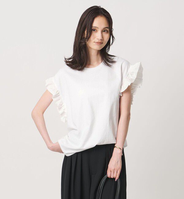 UNITED ARROWS「＜dahl&rsquo;ia＞フリル スリーブ Tシャツ」|Tシャツ・カットソー|WHITE