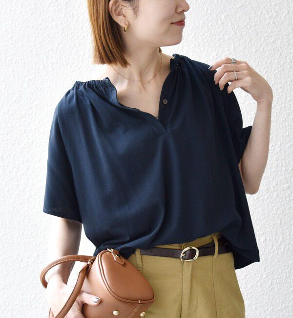 SHIPS any「SHIPS any:〈UVカット/接触冷感/吸水速乾/洗濯機可能〉USAコットン フレア TEE」|Tシャツ・カットソー|ネイビー