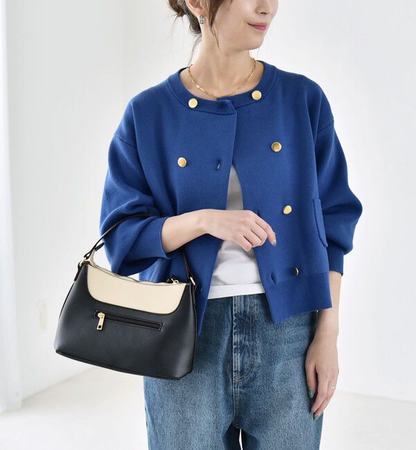 quaranciel「《一部追加予約》quaranciel:〈手洗い可能〉ノーカラー ダブル ボタン ジャケット カーディガン」|カーディガン|