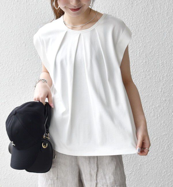 SHIPS any「SHIPS any:〈接触冷感/汗染み防止加工/洗濯機可能〉タック フレア ノースリーブ TEE」|Tシャツ・カットソー|