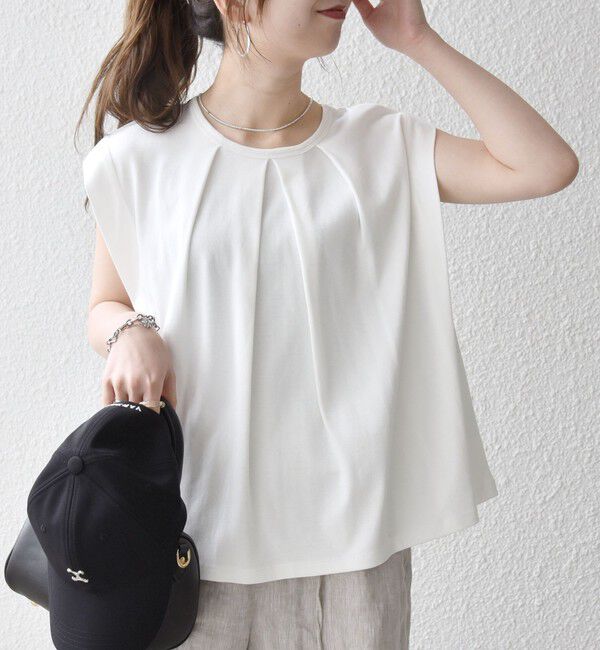 SHIPS any「SHIPS any:〈接触冷感/汗染み防止加工/洗濯機可能〉タック フレア ノースリーブ TEE」|Tシャツ・カットソー|