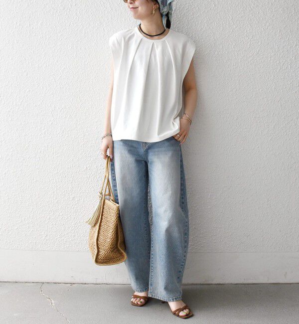 SHIPS any「SHIPS any:〈接触冷感/汗染み防止加工/洗濯機可能〉タック フレア ノースリーブ TEE」|Tシャツ・カットソー|