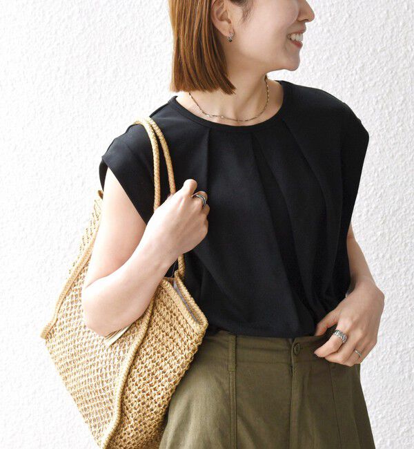 SHIPS any「SHIPS any:〈接触冷感/汗染み防止加工/洗濯機可能〉タック フレア ノースリーブ TEE」|Tシャツ・カットソー|ブラック