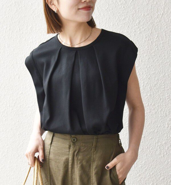 SHIPS any「SHIPS any:〈接触冷感/汗染み防止加工/洗濯機可能〉タック フレア ノースリーブ TEE」|Tシャツ・カットソー|