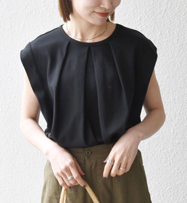 SHIPS any「SHIPS any:〈接触冷感/汗染み防止加工/洗濯機可能〉タック フレア ノースリーブ TEE」|Tシャツ・カットソー|