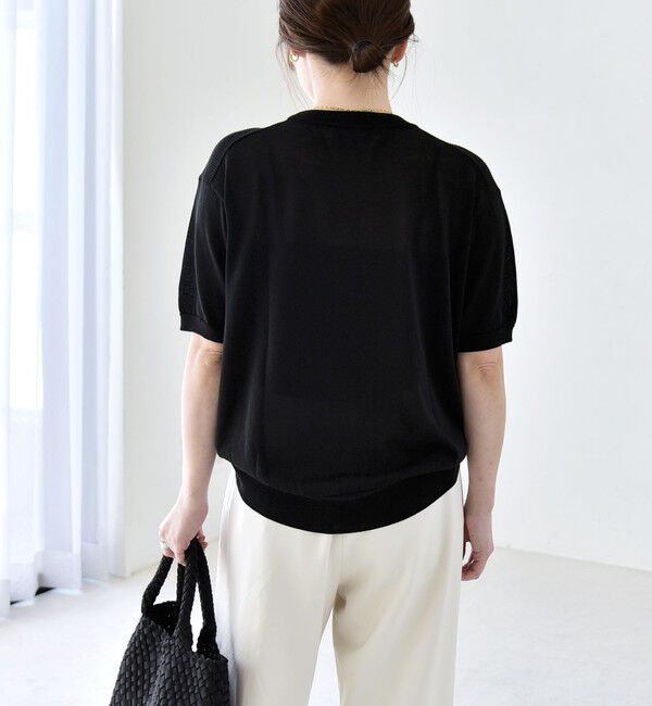 quaranciel「quaranciel:〈接触冷感/手洗い可能〉コンパクト シアー ニット TEE」|ニット・セーター|