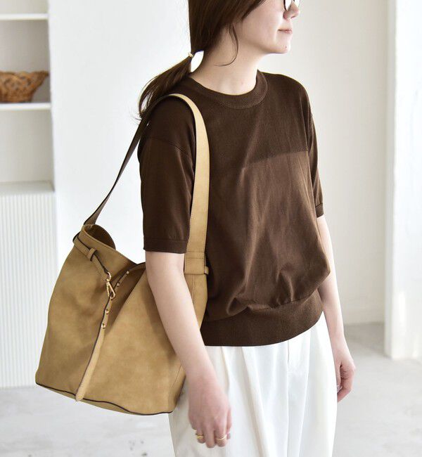 quaranciel「quaranciel:〈接触冷感/手洗い可能〉コンパクト シアー ニット TEE」|ニット・セーター|ブラウン