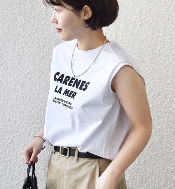 SHIPS for women「メルティ コットン プリント ロゴ フレンチスリーブ TEE」|Tシャツ・カットソー|ホワイト