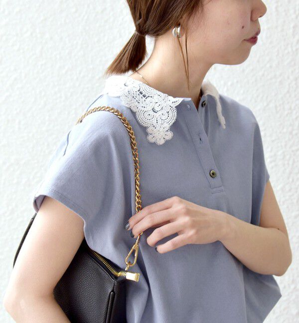 SHIPS any「《一部追加予約》SHIPS any:〈洗濯機可能〉レース カラー フレンチスリーブ ポロ プルオーバー」|Tシャツ・カットソー|ブルー