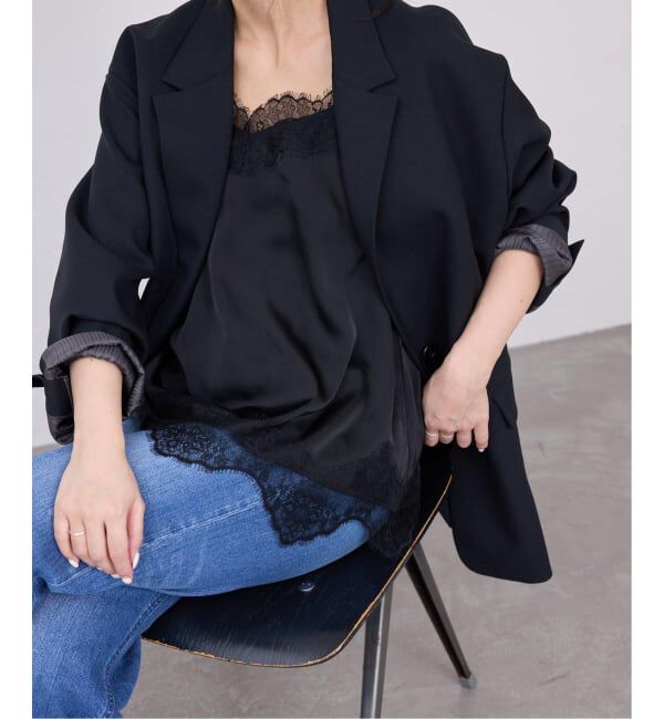 SLOBE IENA「《セットアップ対応可/新色/追加5》サテンレースキャミソール」|シャツ・ブラウス|ブラック