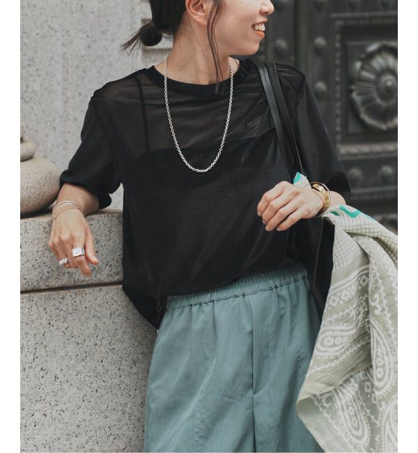 VERMEIL par iena「ベロアメッシュプルオーバー」|Tシャツ・カットソー|ブラック
