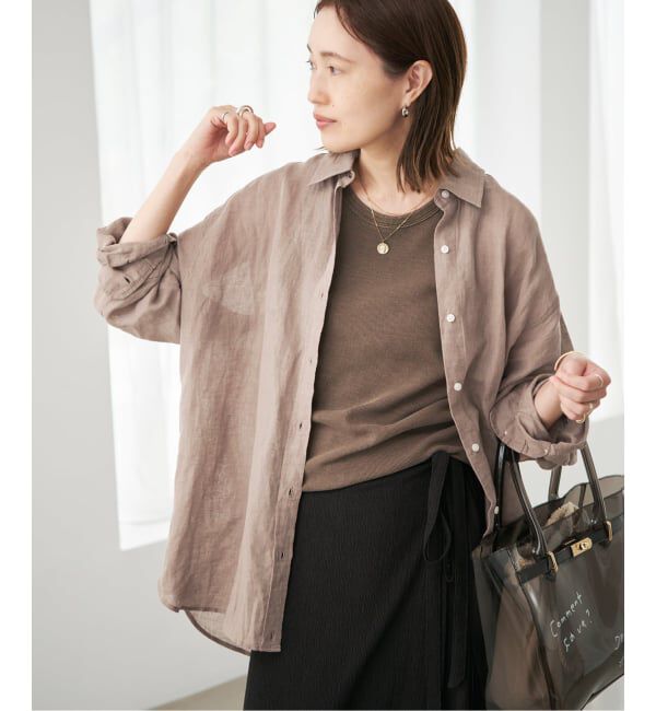 SLOBE IENA「《追加》リネンコットンカシュクールシャツ」|シャツ・ブラウス|ベージュ