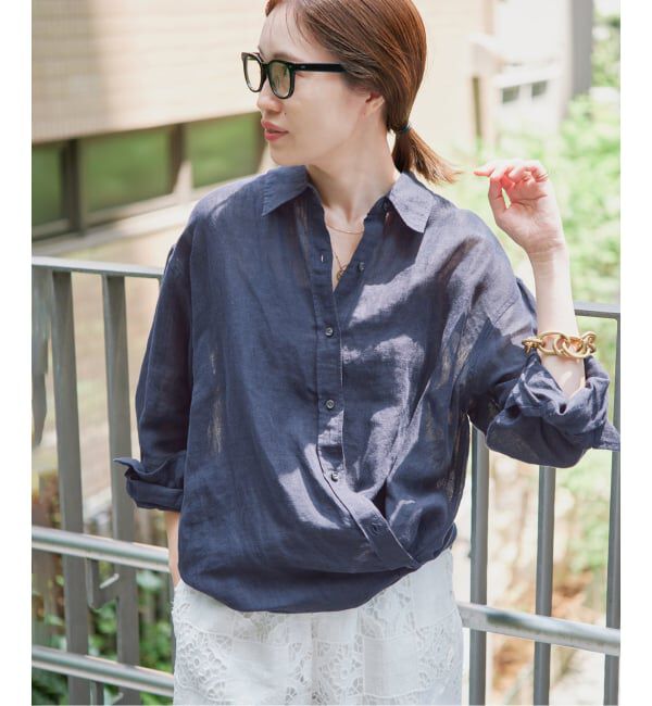 SLOBE IENA「《追加》リネンコットンカシュクールシャツ」|シャツ・ブラウス|ネイビー