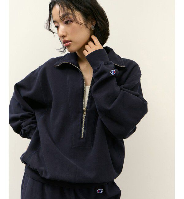 ADAM ET ROPE'「【Champion for ADAM ET ROPE'】別注 SWEAT HALF ZIP」|スウェット・ジャージ|ネイビー(40)